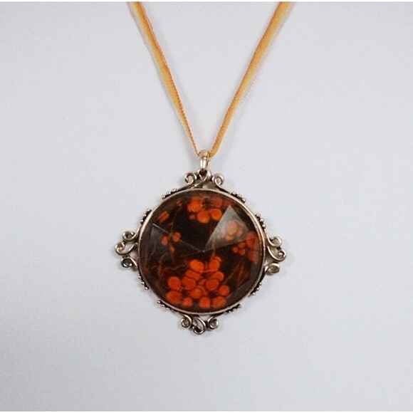 Faceted Flower Pendant Necklace on a Ribbon - Picture 1 of 6